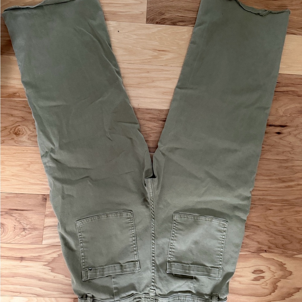 Mica Denim Olive Green Wide Leg Cropped Jeans Size 29 Raw Hem - Picture 2 of 6